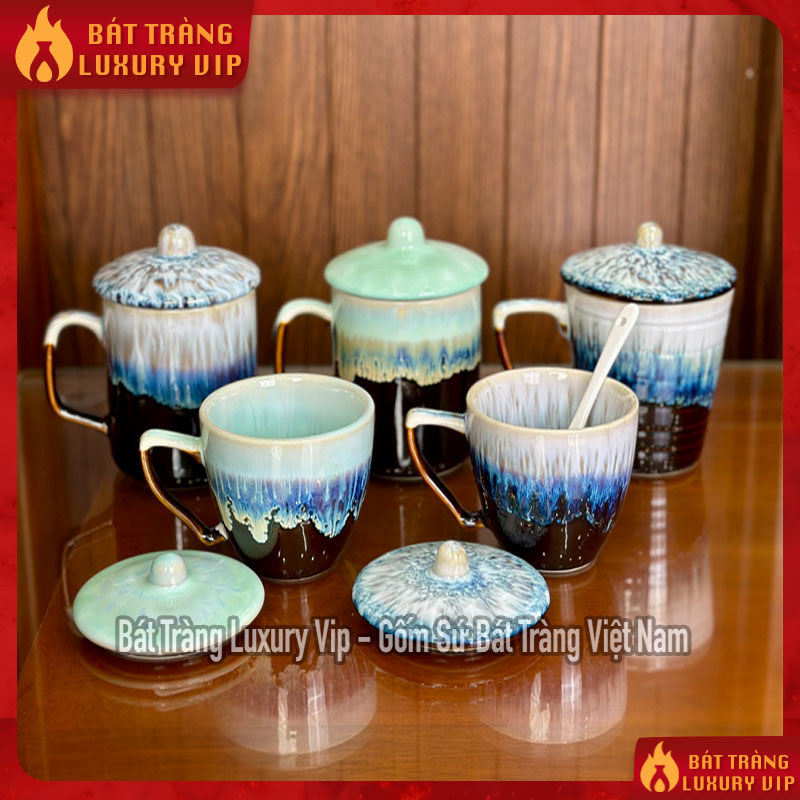 Cốc Sứ Men Hỏa Biến Có Quai , Cốc Uống Nước , Ly Lipton, Cốc Uống Nước Đẹp , Ly Sứ Bát Tràng