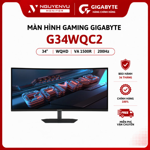 [Full VAT] Màn Hình Cong Gigabyte G34WQC2 34 inch (WQHD/VA 1500R/200Hz/1ms) - Bảo Hàng 3 Năm