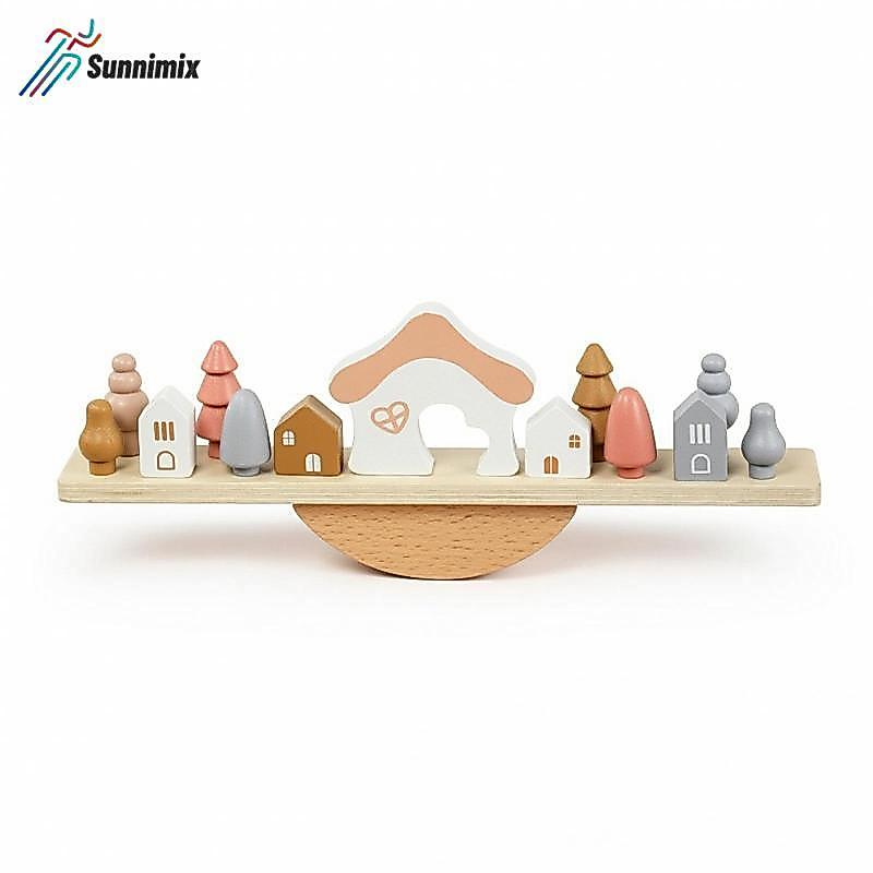 Sunnimix Gỗ Cân Bằng Trò Chơi Pastel Wobble Board Với Khối Bằng Gỗ Bảng Cân Tập Đi Trẻ Em Cho Bé, Ph
