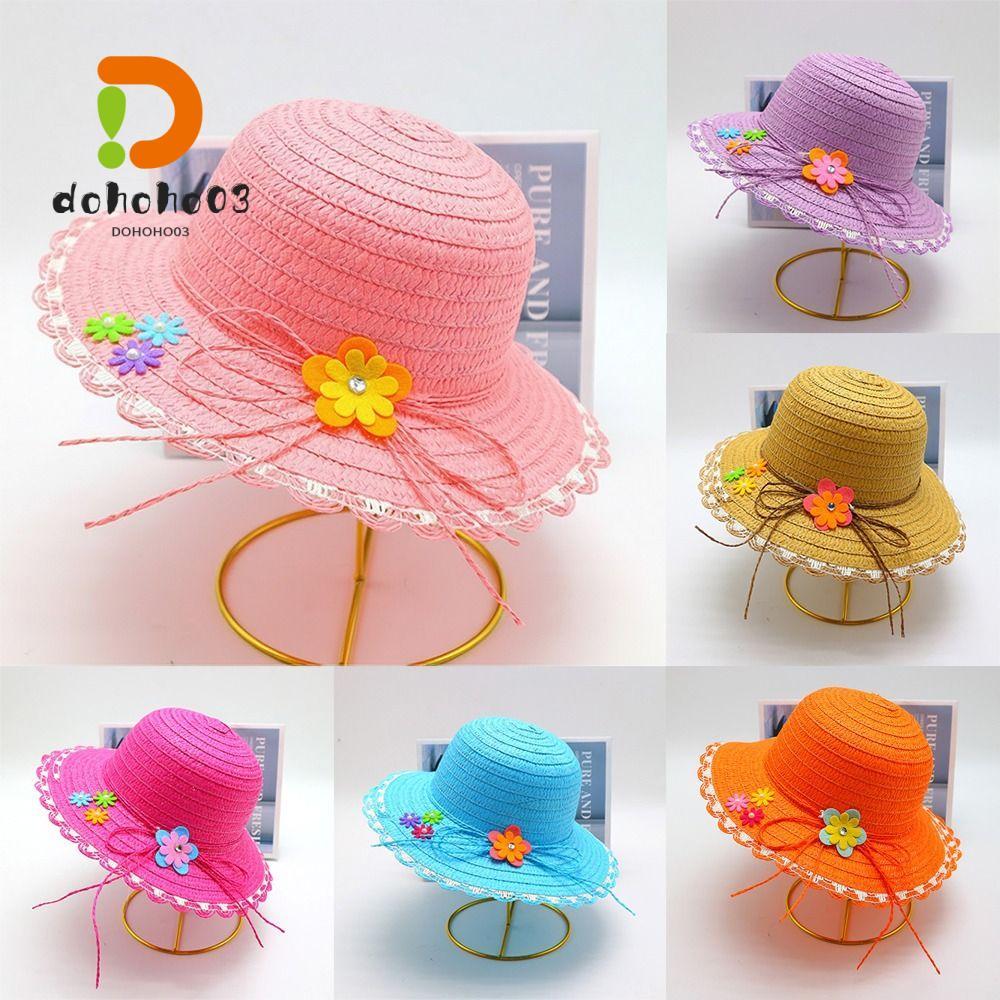 Mũ Rơm DOHOHPH, Mũ Chống Nắng Vành Rộng Trang Trí Hoa, Tấm Che Nắng 3-7Year Handmade Ngọt Ngào
