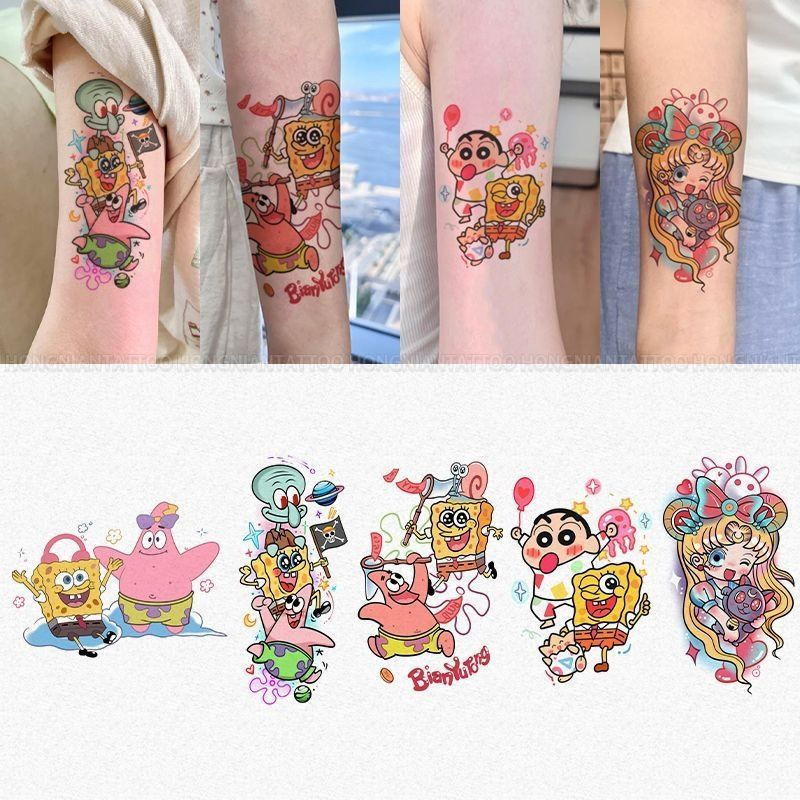 Apply colorful waterproof stickers to your arms12y Sponge arm tattoo stickers with cute cartoon desi
