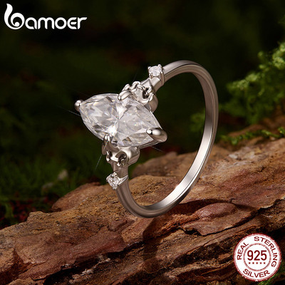Bamoer Bạc 925 Moissanite Nhẫn 2CT Marquise Quà Tặng Trang Sức Cưới Cho Nữ Có Giấy Chứng Nhận