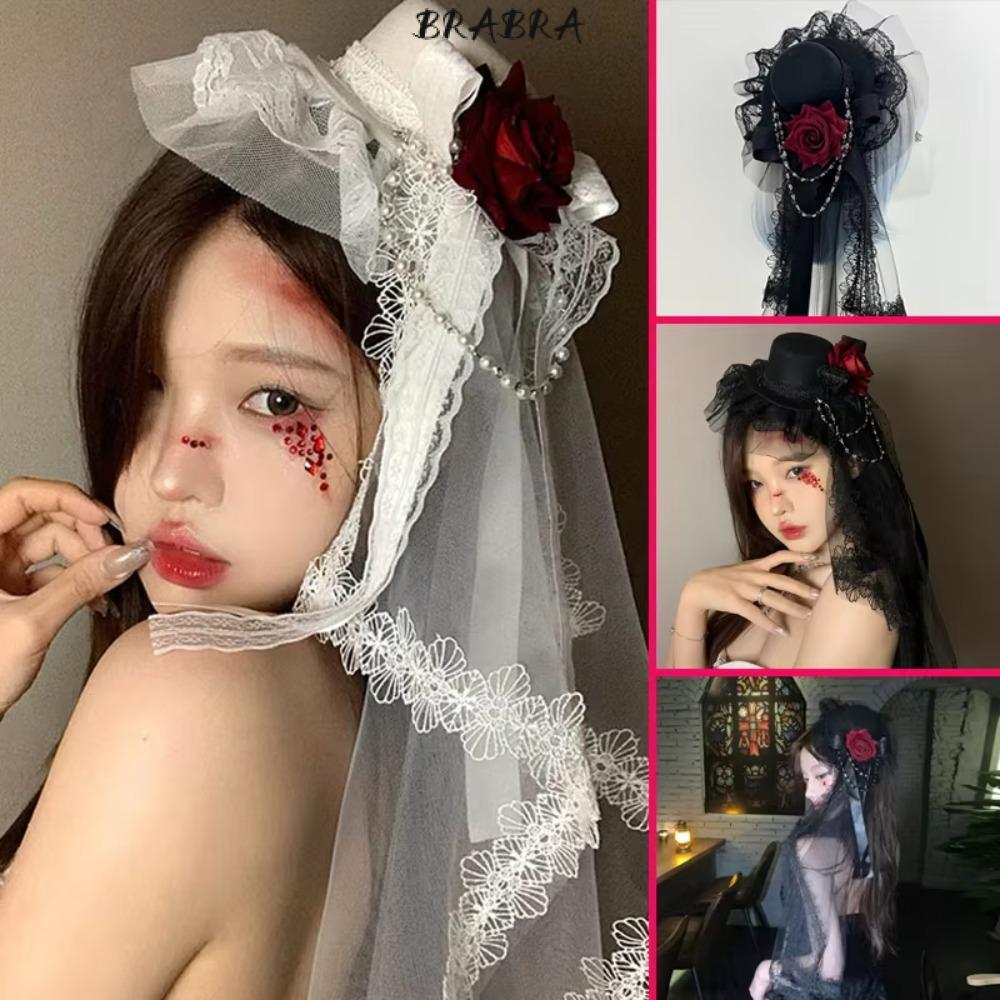 BRBRA Gothic Veil Hoa Hồng Mũ, Hoa Nơ Trang Trí Đậm Gothic Gothic Mũ Đội Đầu, Trang Phục Hóa Trang Đ