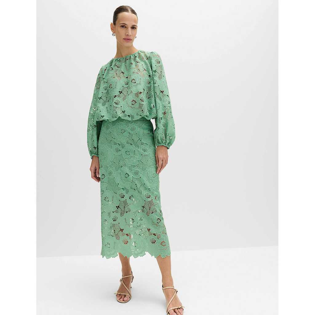 M&S - Women Skirts - Lace Cutwork Detail Midi Pencil Skirt - GRASS