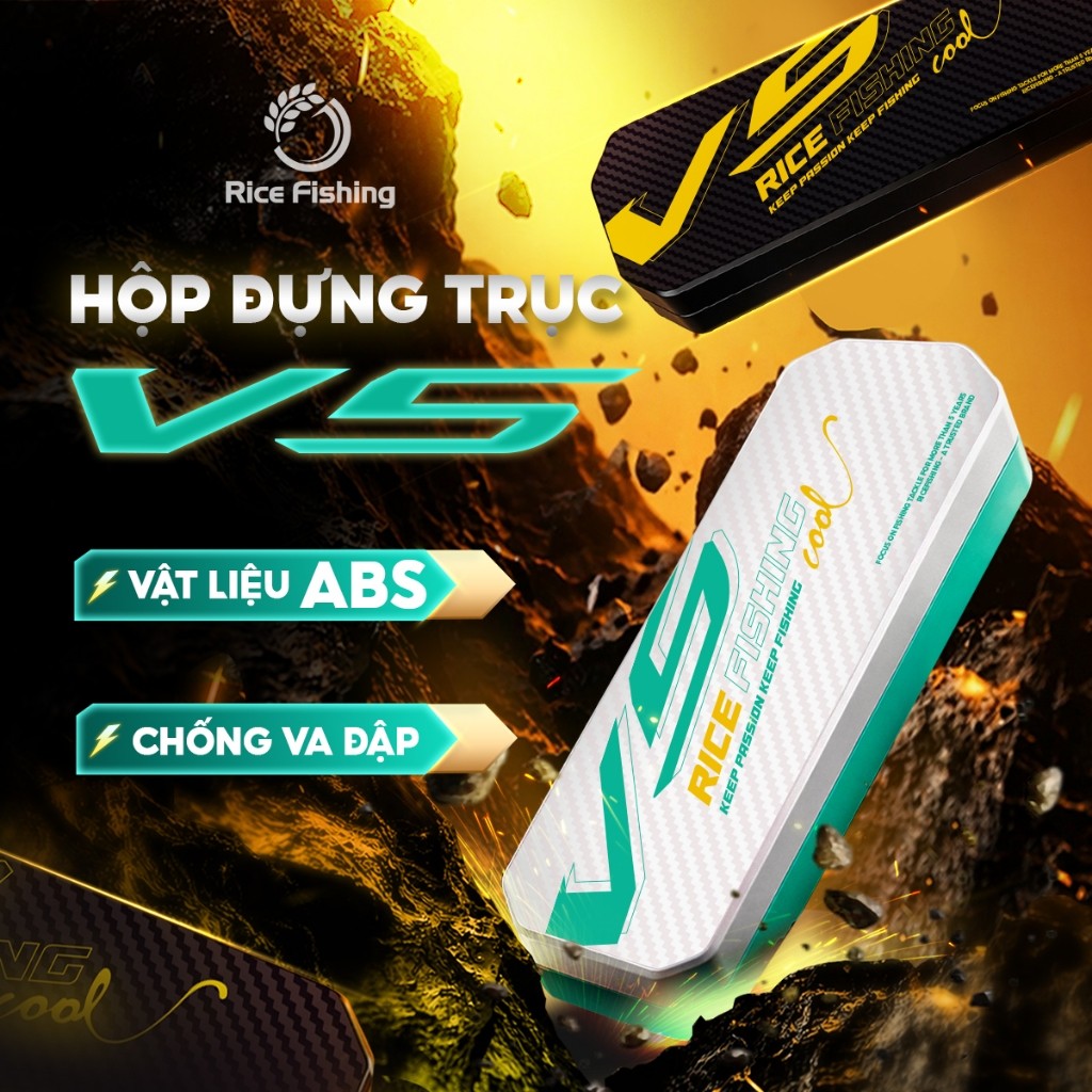 Hộp đựng trục câu đài 6 ngăn V5 RICE FISHING chất liệu ABS chống va đập HP-21