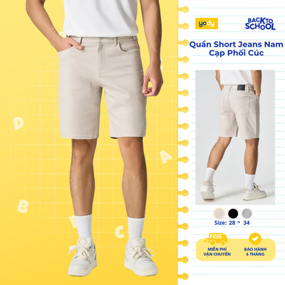 Quần Short Jeans Yody Nam Cạp Phối Cúc, dáng Regular vừa vặn, thoải mái TRA- MCJS25S028