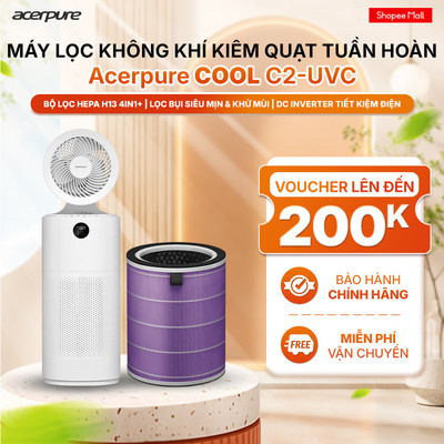 Máy lọc không khí Acerpure COOL C2-UVC 2in1 kiêm quạt tuần hoàn, lọc HEPA tia UVC 45m2 - BH 12 tháng
