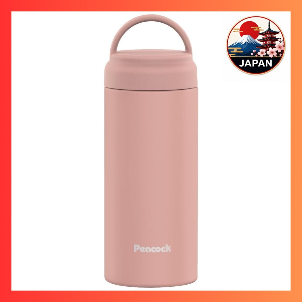 ［Directly from Japan］Peacock Thermos with Handle for Easy Carrying, Screw Mug Bottle, Dusty Pink, 35