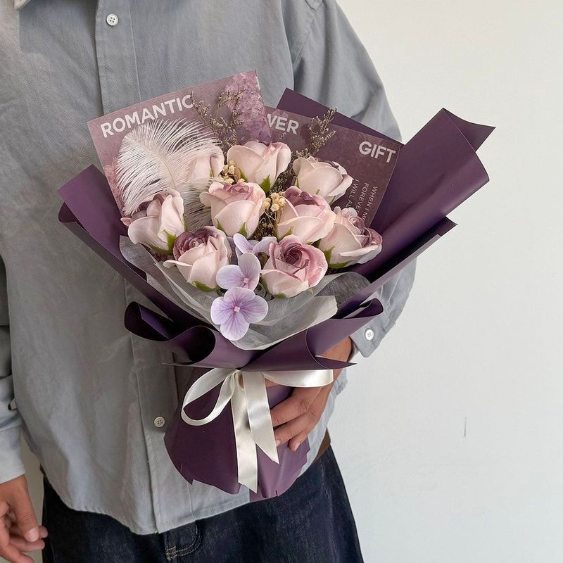 Valentine's Day artificial bouquet of gypsophila and rose soap flowers as a gift for mom, girlfriend