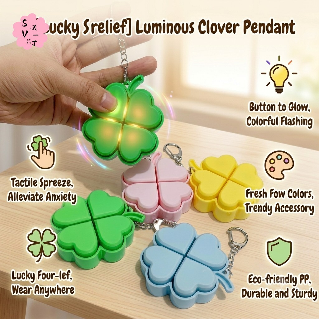 Light-up Heart Lucky Four-Leafs Click Đồ chơi giảm căng thẳng – Túi đồ chơi sáng tạo Charm / Móc khó