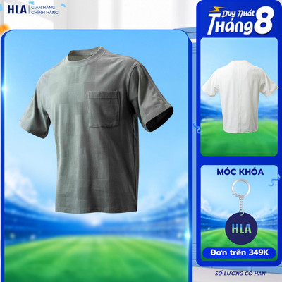 Áo Thun Nam HLA Trơn Ngắn Tay Basic, Logo Thêu Họa Tiết, Co Giãn Thấm Hút