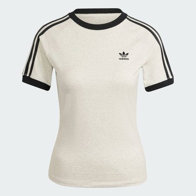 adidas Phong cách sống Áo Thun Raglan Slim 3 Sọc Nữ trắng IR8104