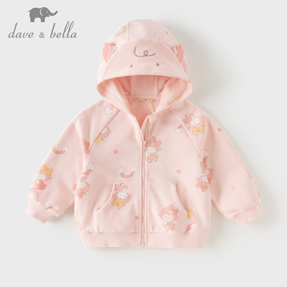 Dave Bella 6M-9Y Áo Khoác Hoodie Có Mũ Cho Bé Gái Mùa Thu Áo Cardigan Zip Hồng Dễ Thương DB3263014