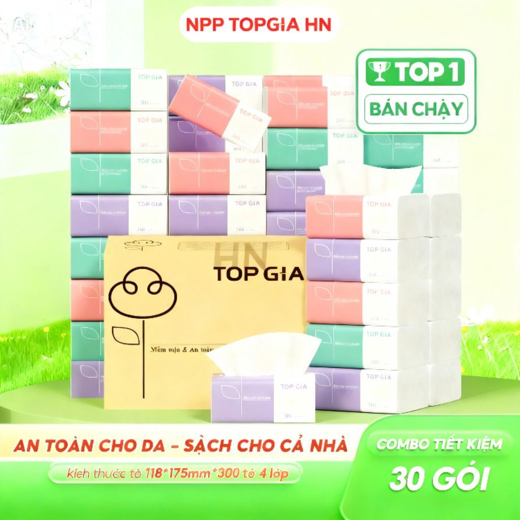 Giấy ăn rút Top Gia, thùng 30 gói/16 gói/46 gói 4 lớp cao cấp tiện lợi