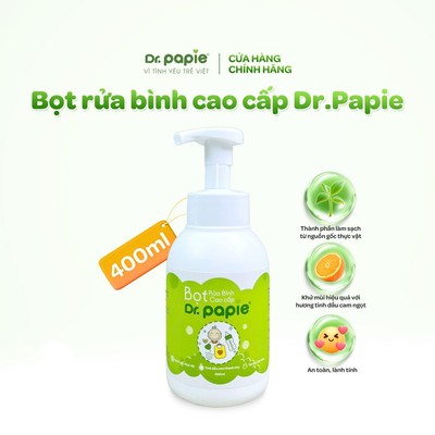 Bọt Rửa Bình Thảo Dược Khử Mùi Loại Bỏ Cặn Sữa Làm Mềm Mại Da Tay Dr.Papie (400ml/chai)