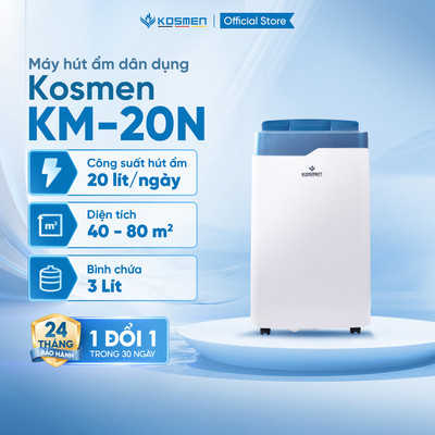 [KOL LIVE] Máy Hút Ẩm Dân Dụng Kosmen KM-20N Thích Hợp Không Gian 80m2, Hút Ẩm Công Suất 80m2 - Hàng Chính Hãng BH 2 Năm