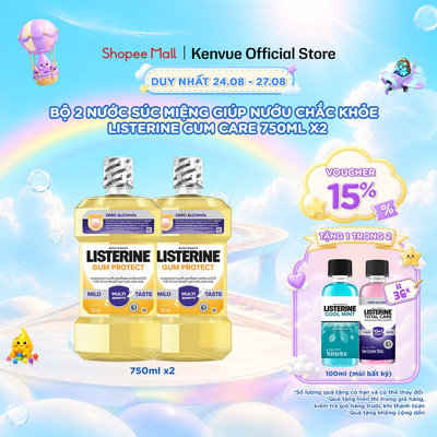Bộ 2 Nước súc miệng giúp nướu chắc khỏe Listerine Gum Protect Zero Alcohol 750ml/chai