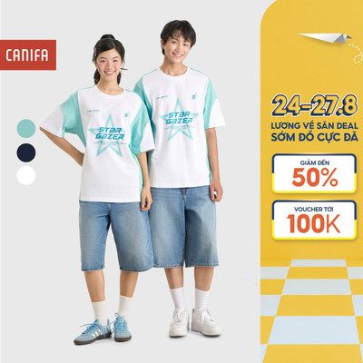 Áo phông unisex người lớn CANIFA áo thun cộc tay 100% cotton mềm mịn thoáng khí 5TS26S009
