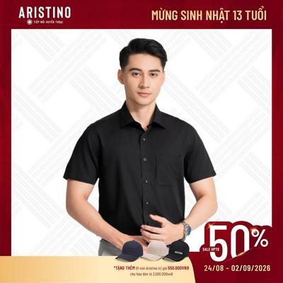 ÁO SƠ MI NGẮN TAY ARISTINO MÀU ĐEN SOLID ASS151AZ