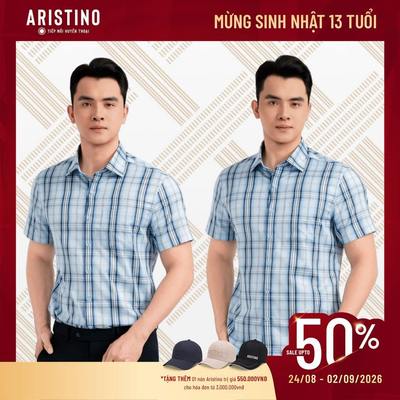 Áo Sơ Mi Nam Aristino Business vạt bằng, vải Cotton thoáng khí, Họa Tiết Đan Lát độc đáo 1SS002SAH2