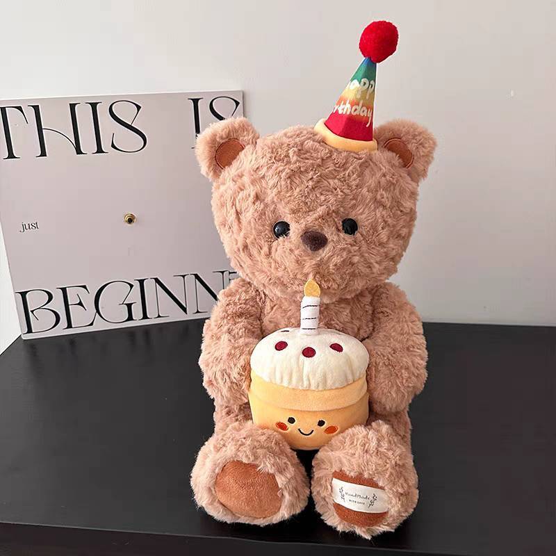 Birthday Bear Plush Toy Sleeping Pillow Cake Teddy Bear Doll Birthday Gift for Girls fxXs