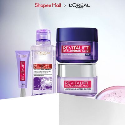 Bộ kem dưỡng ngày đêm chống rãnh nhăn lão hóa sớm 50mlx2, tẩy trang HA 95ml, serum 1.5% HA L'Oreal Paris 7.5ml