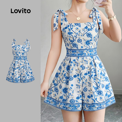 (New Arrival) Lovito Boho Jumpsuit Xuân/Hè Jumpsuit xanh cho nữ LK7ED401
