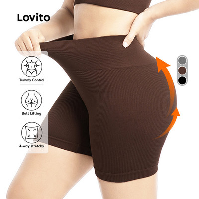 Lovito Phong cách thường ngày Quần short thể thao co giãn 4 chiều nâng mông mùa xuân/hè màu nâu cho nữ LNA133046