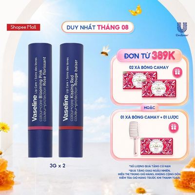 Combo 2 Son dưỡng môi Vaseline Colour+Care Kissing Red & Blooming Pink 3g
