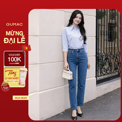 Quần jeans baggy nữ Gmorning - GUMAC dài 89cm tôn dáng chất liệu demim mềm mịn thoáng mát đứng form thoải mái YQJF07044