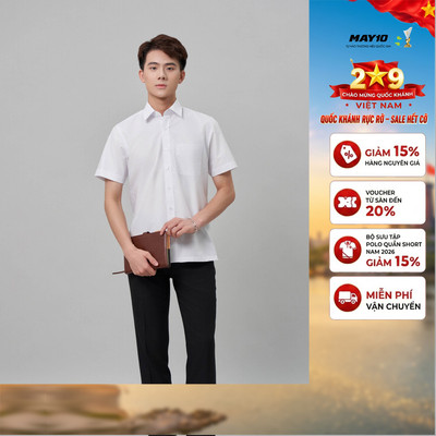 Áo sơ mi trắng nam cộc tay May 10 mã 010122932WON AT049 dáng suông