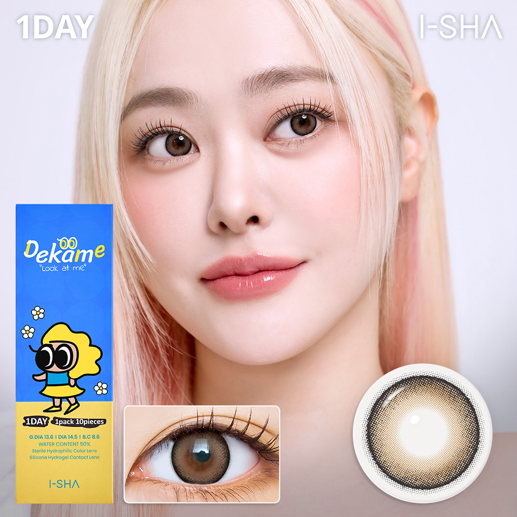 Hộp 10 lens I-SHA Dekame Look At Me Brown 1 ngày chính hãng Hàn Quốc có độ cận