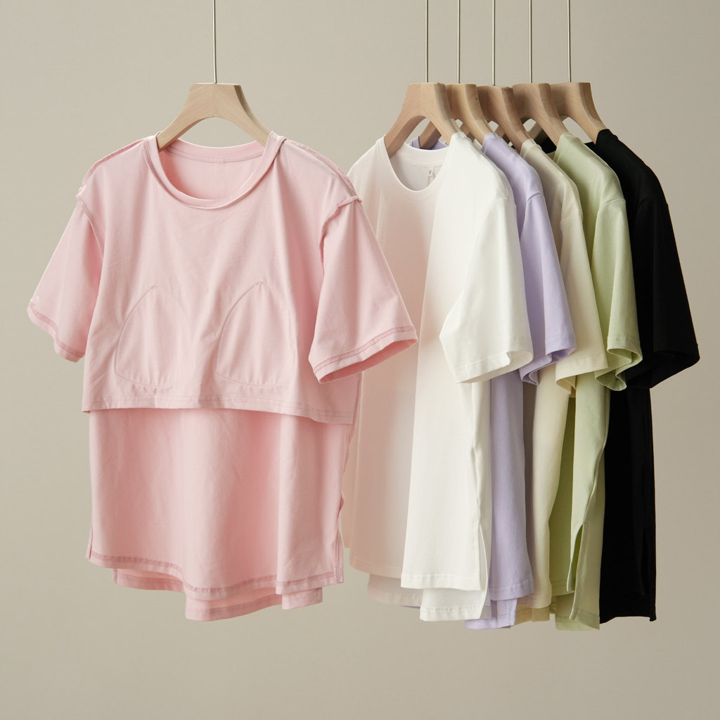 Áo ngủ có đệm ngắn tay dành cho nữ có áo ngực tích hợp Áo thun Cotton mặc nhà