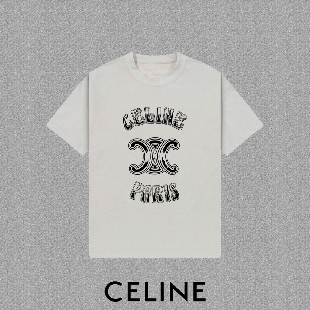 CELINE CELINE Phiên bản truy cập Áo thun ngắn tay phong cách cặp đôi Áo sơ mi đáy thoải mái Bộ đếm m