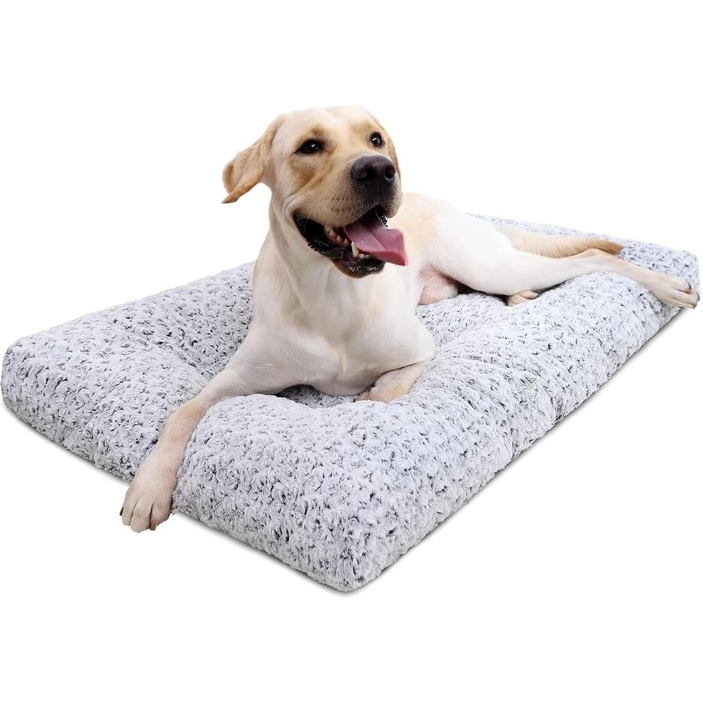 KSIIA Washable Dog Bed Deluxe Plush Dog Crate Beds Comfy Kennel Pad Anti-Slip Pet Sleeping Mat for L