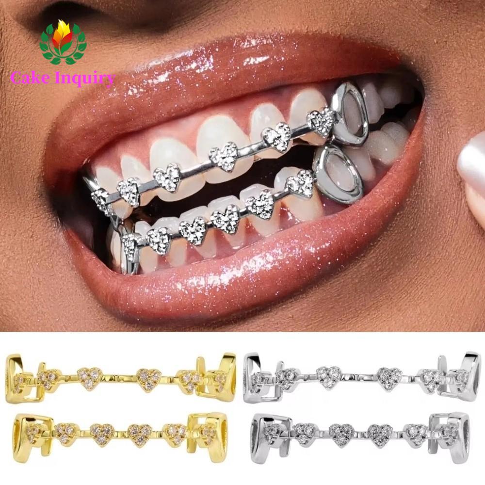 SAHRAI Nha Khoa Nướng, Kim Cương Giả Đôi Bóng Quyến Rũ Răng Grillz, Hợp Thời Trang / Bạc Rỗng Tình Y