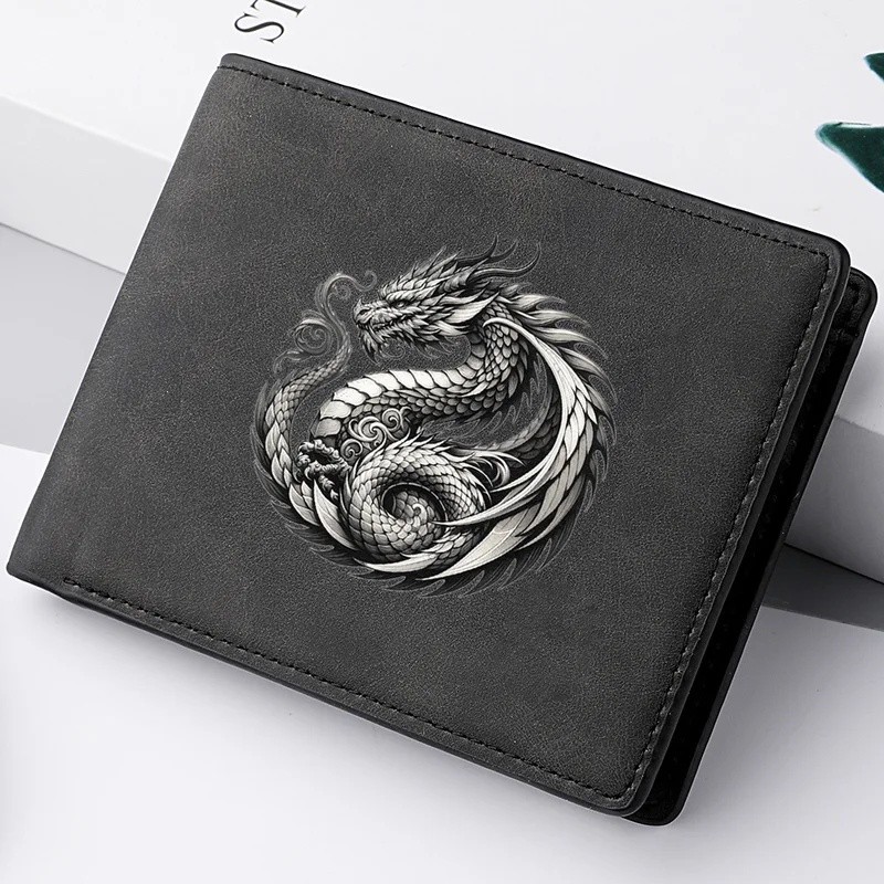 Nam Mini Ví Ngắn Họa Tiết Rồng Nhiều Khe Dây Kéo Ví Đựng Tiền Xu Cho Đô La Mỹ Nhỏ Gọn Nam