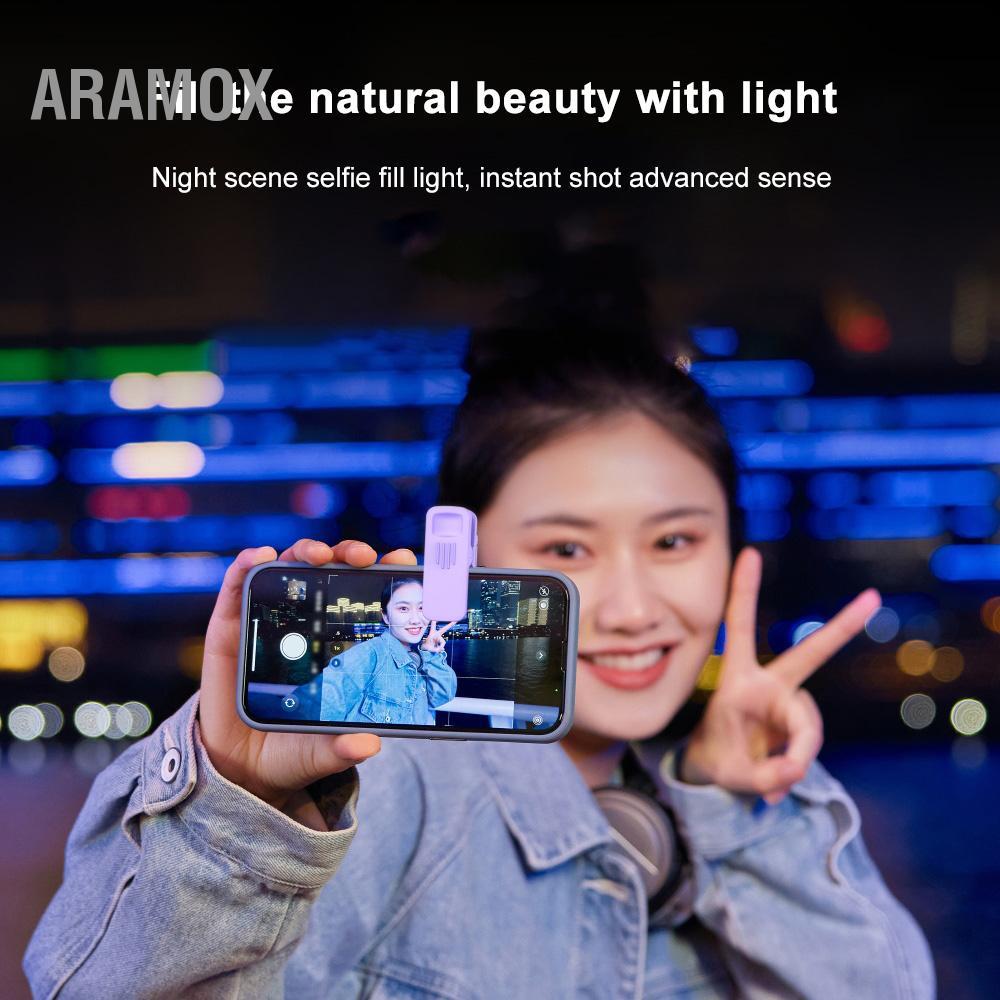 Aramox Đèn vòng selfie kẹp Aramox cho điện thoại có gương 3 chế độ Cấp độ sáng 180° Pin tích hợp có 