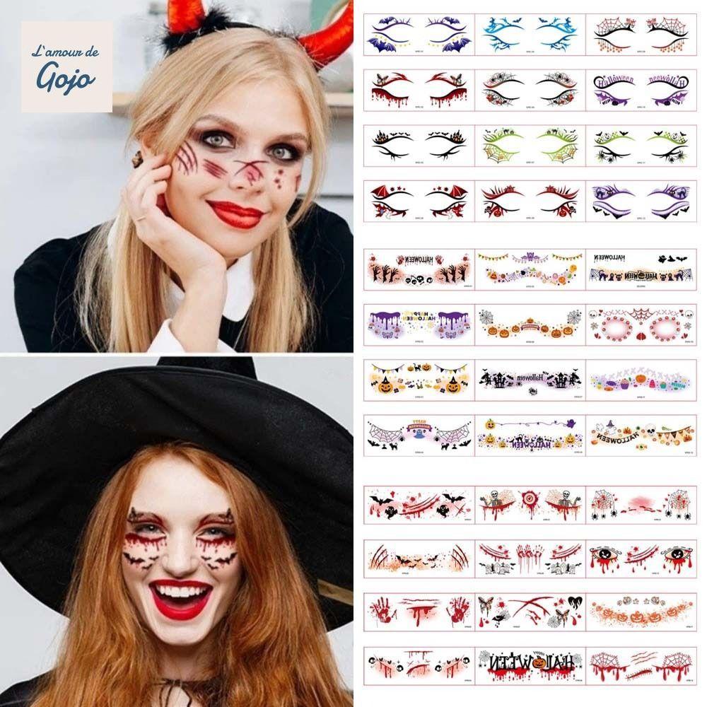 GOJO 12 Miếng Dán Hình Xăm Mặt Halloween, Nhện Web Bí Ngô Bloodstain Blush Hình Xăm Tạm Thời, Miếng 