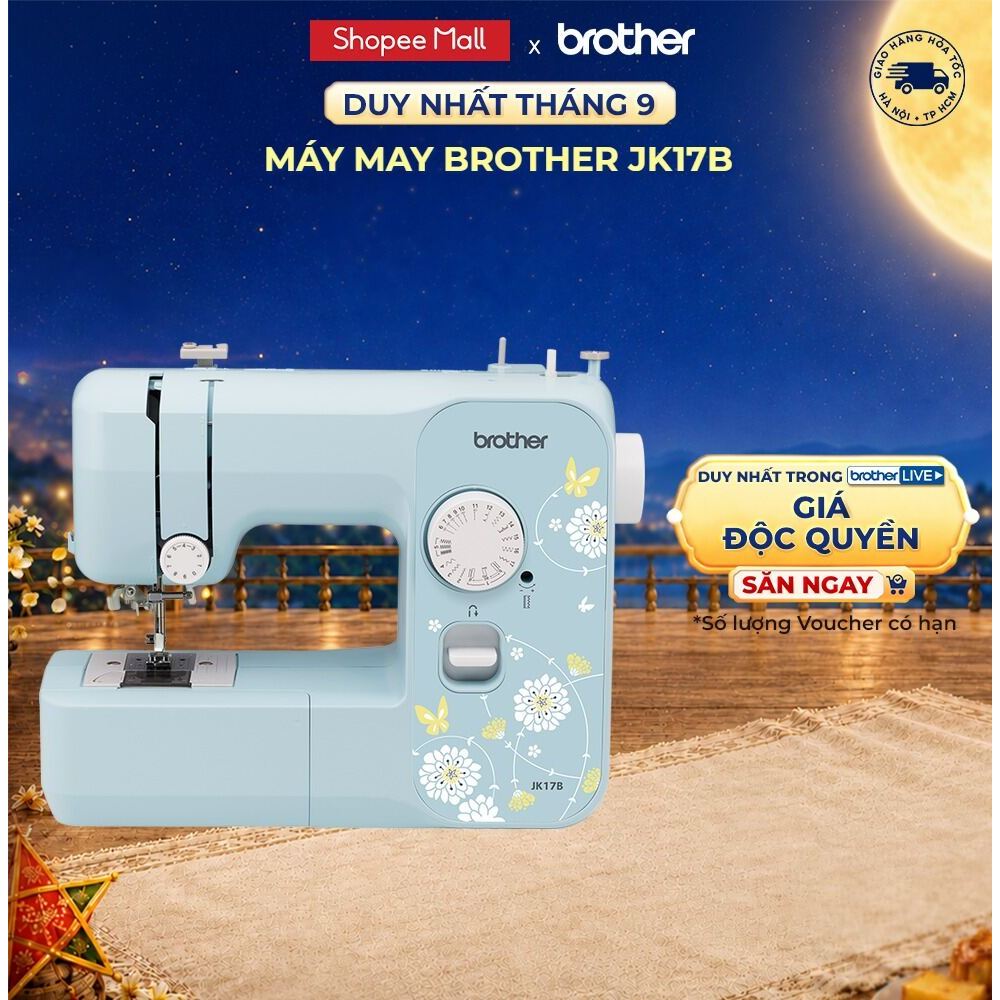 Máy May Gia Đình Brother JK17B - 17 Mẫu Khâu, Tự Động Xỏ Chỉ, Đèn LED
