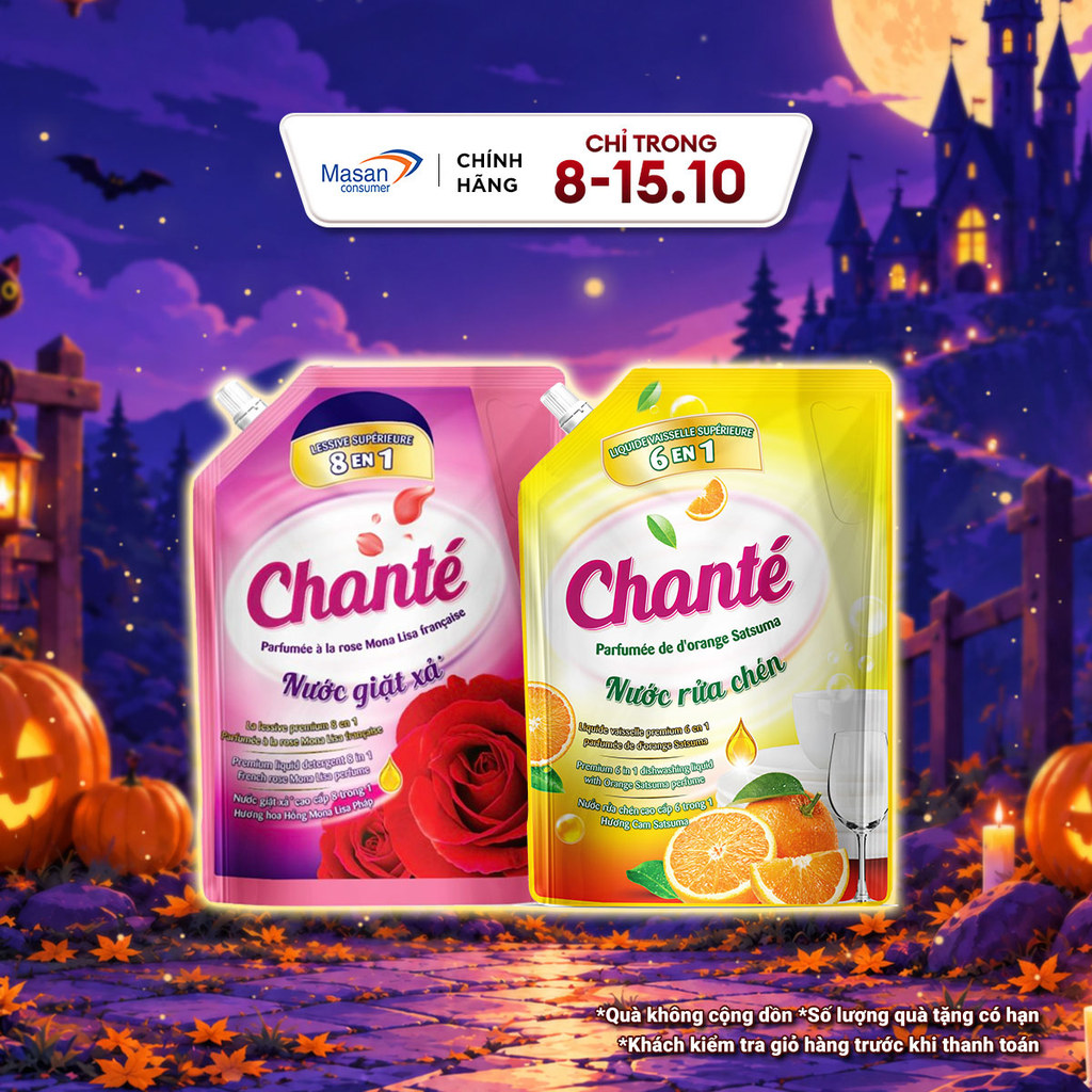 Combo 1 Túi Nước giặt xả Chanté Cao Cấp 8 Trong 1 3.05kg và Túi Nước rửa chén…