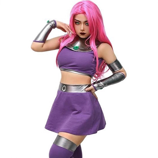 Raven Starfire Cos Quần Áo Cosplay Halloween Bộ Trang Phục Trình Diễn Sân Khấu Còn Hàng