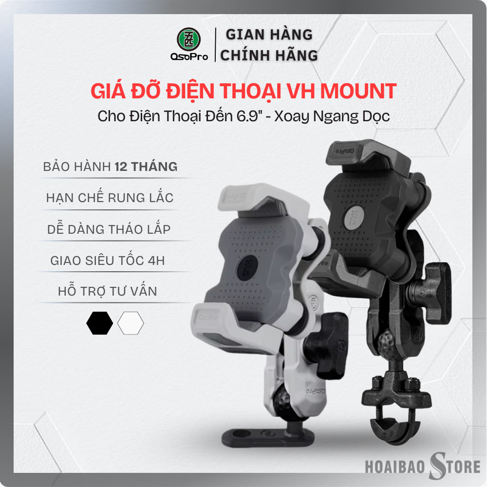 Giá đỡ điện thoại Osopro VH MOUNT Gắn chân gương | Chân ghi đông đa năng Xoay linh hoạt