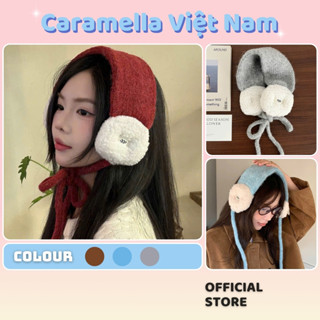  Bịt Tai Len Caramella Chụp Tai Lông Buộc Dây Giữ Ấm Mũ Len Khăn Len Mùa Đông Dệt Kim Cho Nữ H168 