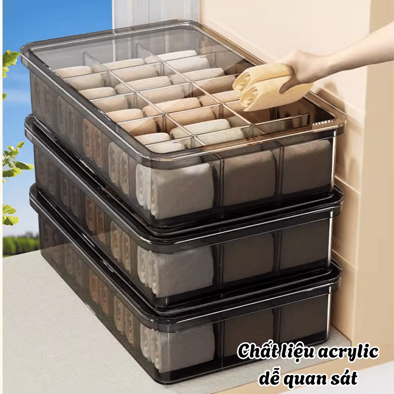 Hộp đựng đồ lót tất vớ trong suốt  chia ngăn TOAM có nắp đậy chống bụi sắp xếp gọn | BigBuy360 - bigbuy360.vn