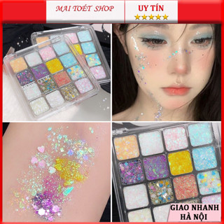 Bảng Phấn Mắt 16 ô Màu MUGE LEEN Nhũ Hạt To Trang Điểm Mắt Lấp Lánh Dạng Gel Kim Tuyến