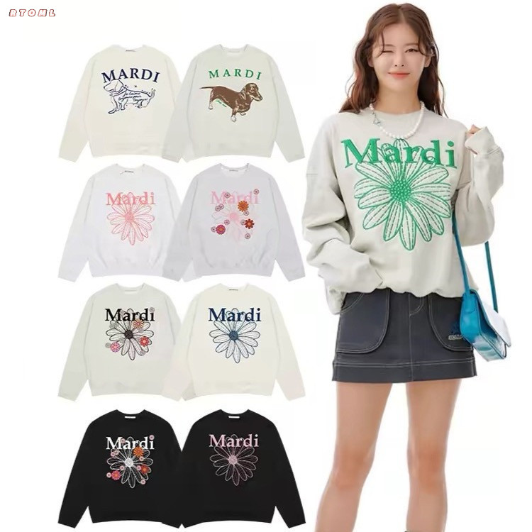 áo thun tay dài 2025 unisex Áo nỉ cổ tròn Họa tiết hoa Được làm bằng vải dày 100% cotton 320gsm - RT