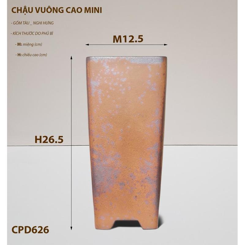 Chậu ống vuông da báo gốm tàu,chậu vuông cao men rỉ sắt,chậu tàu cao cấp,chậu bonsai để bàn.