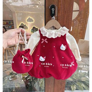  Sét Yếm váy 3 chi tiết cho bé gái 6-15kg áo cổ bèo và váy xòe bồng bềnh kèm túi siêu cute 