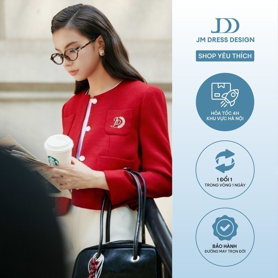 Áo blazer dáng suông cổ tròn 4 túi ốp 5B11.2408TW, áo blazer suông dáng ngắn thiết kế bởi JM Dress D